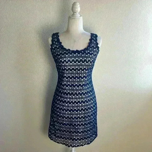 Lilly Pulitzer Lonnie True Navy Ric Rac Lace Sleeveless Shift Dress - 0 - Picture 1 of 6